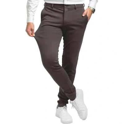 Immagine di Performance Pants pantaloni da uomo eleganti slim fit uomo, elasticizzati, comodi e pratici, per il lavoro tempo libero, in tessuto marrone scuro., 32W x 30L