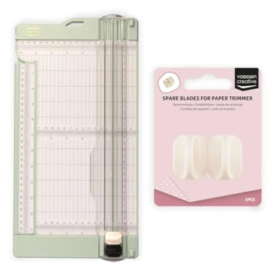 Immagine di Vaessen Creative Pieghevole Verde 15,2 x 30,5 cm Taglierina 2 in 1 per Scrapbooking, Biglietti e progetti di Carta, Incluse Lame Ricambio, Sicuro Progettato, Menta Bianca, Verschiedene