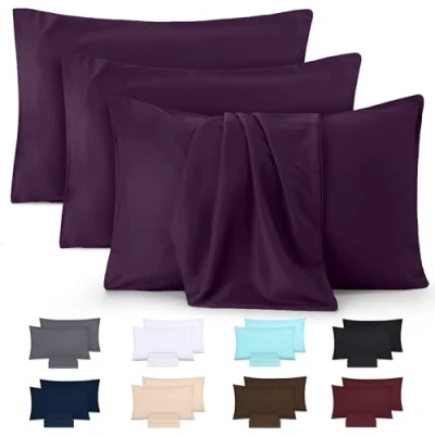 Immagine di Utopia Bedding Federe Set Di 4 50 x 75 Cm Copricuscino In Poliestere Morbida Spazzolata Microfibra Con Chiusura A Busta Viola