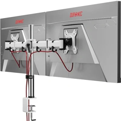 Immagine di Duronic DM252 WE Supporto monitor doppio per 2 schermi da 13 27 pollici, Braccio PC ergonomico fino 8kg, VESA 75/100, regolabile altezza inclinazione girevole, ufficio casa scuola, bianco