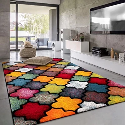 Immagine di Paco Home Tappeto Salotto Moderno Pelo Corto Motivo Geometrico 3D, Dimensione:200x290 cm, Colore:Multicolore 2