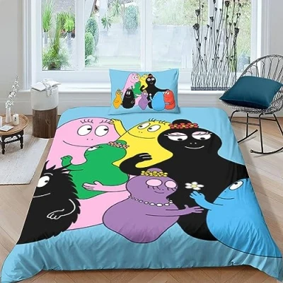 Immagine di EVMILA Barbapapa Set Copripiumino 2 Pezzi 3D Stampa Digitale Con Cerniera Di Biancheria Da Letto Microfibra Morbido E Federe Per Bambini Single（135x200cm）
