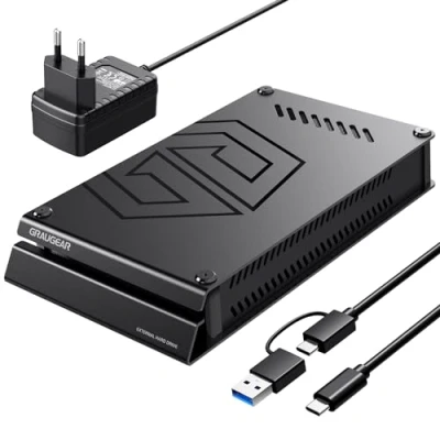 Immagine di PS5, 6TB HDD, 3,5 pollici, USB GRAUGEAR, Disco rigido esterno da 6 TB in alluminio per Playstation, Formattato PS4 e C, A, con alimentatore, G 3504 (6, TB)
