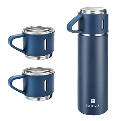 Immagine di Thermos isolato sotto vuoto, 500 ml, in acciaio inox, con tazza per caffè, acqua, bevande calde e fredde, colore: blu, set