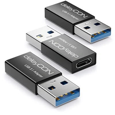 Immagine di deleyCON Adattatore da USB C A [3 Pezzi] Presa Connettore 3.1 5 Gbit/s per PC Computer Laptop Notebook Alluminio Nero