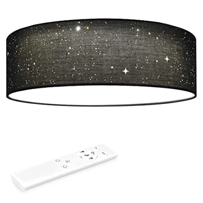 Immagine di Navaris Plafoniera LED Soffitto 22W Rotonda Ø 40cm Lampadario Dimmerabile con Telecomando e Cambio Temperatura Colore Design Effetto Stellato Tessuto Grigio Scuro