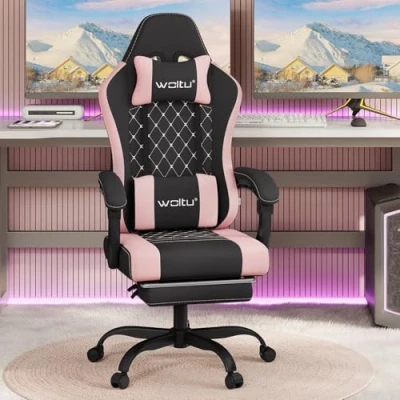 Immagine di WOLTU Sedia gaming con Massaggio, da Ufficio Ergonomica, Ampia Girevole Imbottita per Computer Cuscino Lombare Massaggiante, Carico 150 Kg, Tessuto a rete Nero+Rose,GS15swr
