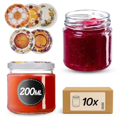 Immagine di KADAX bicchieri da conserve 200 ml, set 10 pezzi, dessert fi66 vasetti per marmellata con coperchio Twist Off ermetici e lavabili in lavastoviglie, vetro spesso