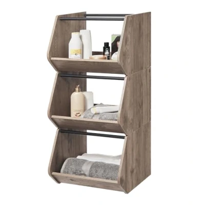 Immagine di Iris Ohyama, Scaffale, Contenitore in legno, Credenza, 1 anta pieghevole, Impilabile, Solido, Cucina, Camera da letto, Soggiorno Scaffale per mobili di base IWB 400 Marrone cenere