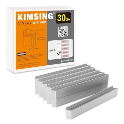 Immagine di KIMSING chiodi a V lunghezza gamba 12 mm, 4000 pezzi/scatola, di giunzione in legno duro, per V1015 pistola chiodatrice cornici, falegname, Nailer