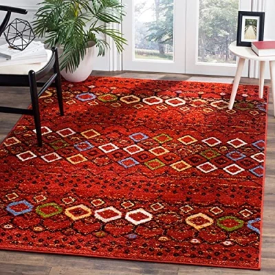 Immagine di SAFAVIEH Tappeto Boho per Soggiorno, Sala da pranzo, Camera letto Amsterdam Collection, A Pelo Corto, Rosso terracotta e Multi, 91 X 152 cm