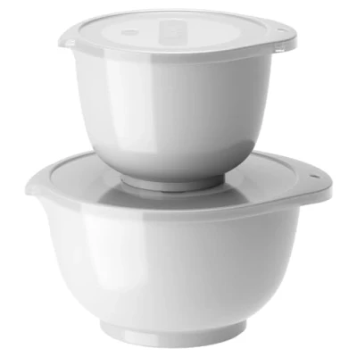 Immagine di Rosti Margrethe Set di 4 ciotole con 2 e coperchi, ciotola per impasto in plastica riciclabile, 1,5 litri 3 litri, colore: Bianco