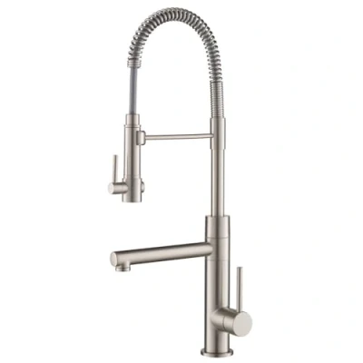Immagine di Kraus KPF 1603SFS Artec Pro Rubinetto da cucina con finitura in acciaio inossidabile senza punti e 2 funzioni, stile commerciale, pre risciacquo, beccuccio a molla estraibile riempitore, 61 cm