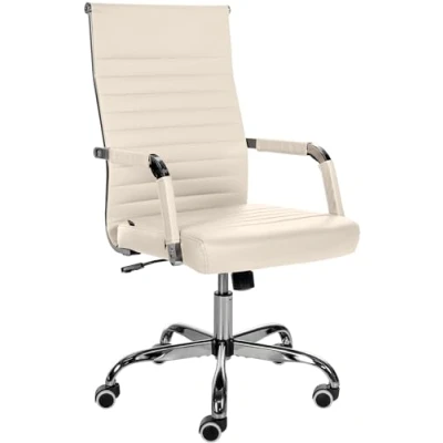 Immagine di CLP Sedia Ergonomica Per Ufficio Amadora I Regolabile In Altezza E Girevole A 360 Gradi Rivestimento Similpelle O Tessuto, Colore:crema, Materiale:Ecopelle
