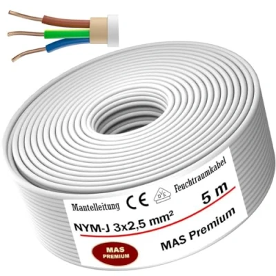 Immagine di MAS Premium cavo di alimentazione per ambienti umidi, 5 200 m, NYM J 3 x 1, 5, 2,5, 4, 6 o 10, elettrico ad anello posa fissa (NYM 2, mm², m)