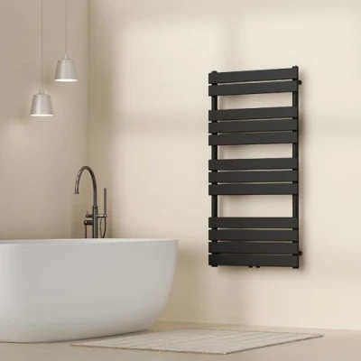 Immagine di [NEU.Haus] Scalda Asciugamani da Parete Radiatore Scaldasalviette per Bagno Termoarredo ad Acqua Calda 120 x 60 cm Attacco Basso Centrale Nero