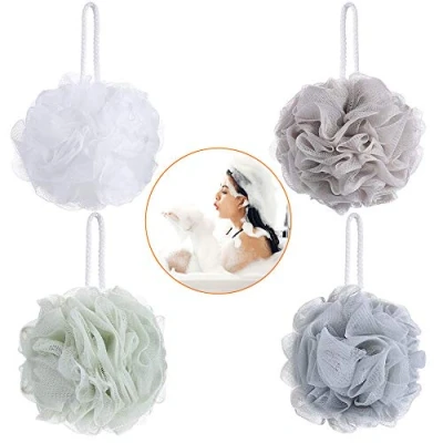 Immagine di Bagno Doccia Spugna, 4 Pcs Morbide Spugne da Esfolianti in Luffa per Doccia, Mesh loofahs Spazzola il Corpo le Donne gli Uomini Esfoliare la Pelle Pulita lenire
