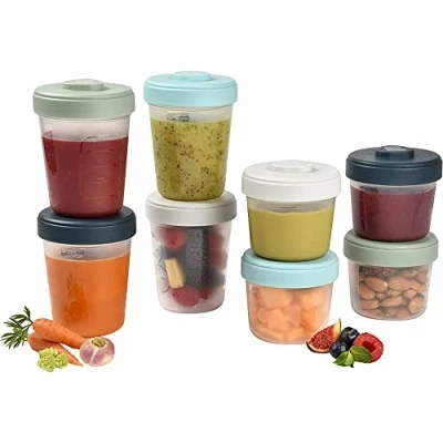 Immagine di BÉABA, Set di 8 Contenitori per la Pappa Svezzamento Bebè in Silicone, Clip , Vasetti Impilabili, 100% Ermetici, Freezer, Latte Materno, 4 x 150 ml + 250