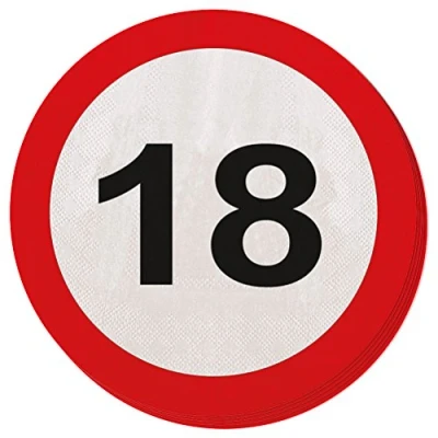 Immagine di Tovaglioli con segnale stradale 18 anni 20 pezzi