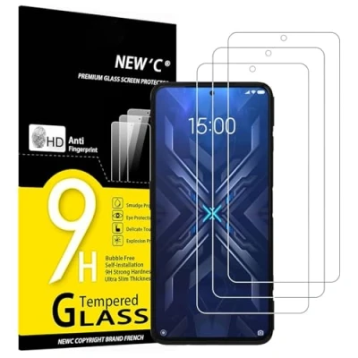 Immagine di NEW&#039;C 3 Pezzi, Vetro Temperato per Xiaomi Black Shark 4 / Pro 6.67&quot;, Pellicola Prottetiva, Senza Bolle, Durezza 9H, 0,33mm Ultra Trasparente, Resistente.