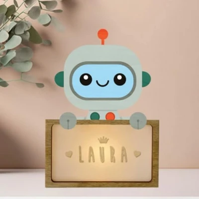 Immagine di WONDEE Lampada Personalizzata Con Nome Luce Notturna Bambini Robot, Regalo Neonato Maschio e Femmina, Battesimo Bimbo Bimba, idee Regali Personalizzati Bambino Bambina 0 1 2 3 4 5 anni