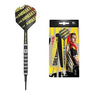 Immagine di Target Darts Dimitri Van den Bergh Dream Maker Set di Freccette con Punta Morbida in tungsteno, 80% Unisex, Nero, Giallo e Rosso, 20 g