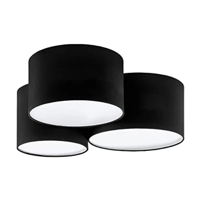 Immagine di Eglo lampada da soffitto Pastore 2, a tre fiamme, soggiorno in tessuto nero, bianco, camera letto, della ingresso con presa E27