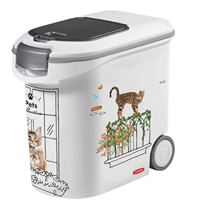 Immagine di CURVER Pets Collection Contenitore per cibo gatti, 35 l/12 kg, ermetico, inodore, con ruote, 28 x 49 43 cm