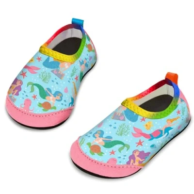 Immagine di Yorgou scarpe da acqua per ragazzi e ragazze, spiaggia bambini piccoli, calzini acquatici a piedi nudi antiscivolo piscina spiaggia, Sirena azzurro, 27/28 EU