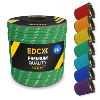 Immagine di EdcX 4mm Nylon Paracord 550 30m (100 Piedi) Tipo III, Corda 100% Nylon, 7 Fili, in Tinta Unita (Reflective Green, 30 m)