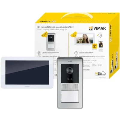 Immagine di VIMAR K42955 Kit videocitofono WIFI monofamiliare, alimentatore barra DIN, touch screen vivavoce Wi Fi a colori LCD 7&quot;, targa audiovideo RFID