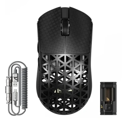 Immagine di ATTACK SHARK R5 Ultra Mouse Gaming Wireless in Fibra di Carbonio 8000Hz, 39g SUPERLIGHT, 42000DPI, Sensore PAW3950MAX, Nordic 52840, Bluetooth/2.4G/USB C Cabalto, 8K Cavo Spirale, per PC/Mac, Nero