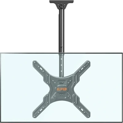 Immagine di ELIVED Supporto da soffitto per TV la maggior parte dei televisori 24 65 pollici, piatto e curvo fino a 45 kg, max. VESA 400 x mm, altezza regolabile tetto o inclinato,