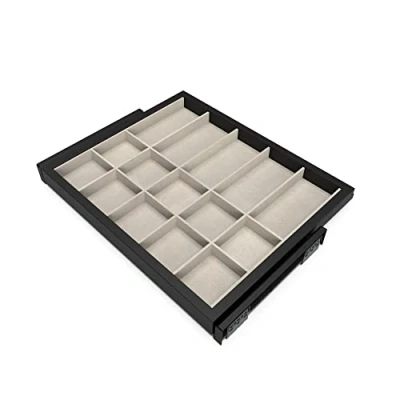Immagine di Emuca Kit cassetto organizzatore e telaio con guide a chiusura morbida per armadio, regolabile, modulo 600mm, Nero grigio pietra testurizzato