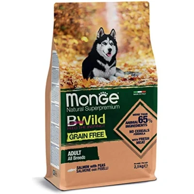 Immagine di 2 x 12 kg Monge Superpremium Crocchette cane BWild Grain Free All Breeds Salmone con Piselli