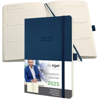 Immagine di SIGEL C2532 Conceptum Agenda settimanale 2025, circa A5, blu scuro, copertina flessibile, 2 pagine = 1 settimana, 192