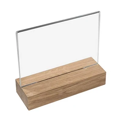 Immagine di HMF 46941 Espositore da Tavolo in Acrilico con Base Legno DIN A6 Orizzontale Trasparente