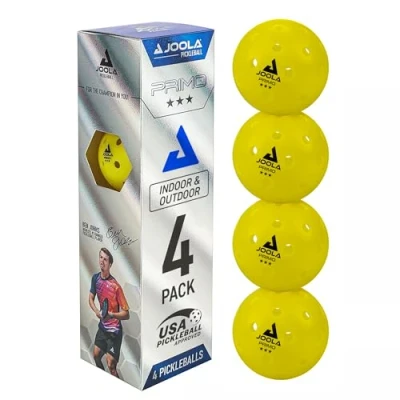 Immagine di JOOLA Primo palline da pickleball, confezione 4 pickleball torneo 3 stelle, per interni ed esterni, approvate USAPA, idealmente ponderate e realizzate con precisione, design a 40
