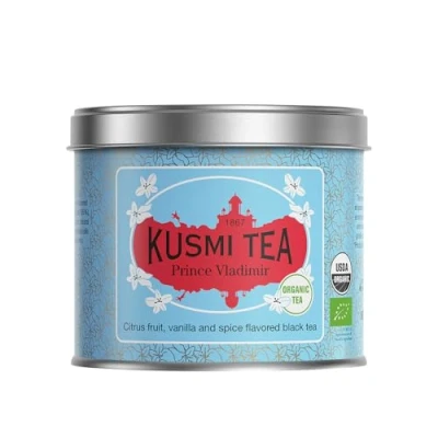 Immagine di Kusmi Tea Prince Vladimir Bio Tè Nero 100% Biologico Aromatizzato con Agrumi, Vaniglia e Spezie Earl Grey in Foglie Sfuse Scatola di da 100g Quantità per circa 50 tazze