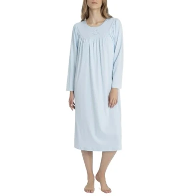 Immagine di Calida Camicia da notte manica lunga con classico taglio raglan in cotone interlock. Lunghezza 110 cm, 3/S, AZZURRO