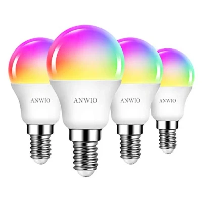 Immagine di ANWIO Lampadine LED Smart E14, 5W Sostituisce 40W, 470LM, Lampada P45 WiFi Intelligente, Compatibile con Alexa, Echo e Google Assistant, Controllo Remoto Tramite l’APP, Pacco da 4 Unità