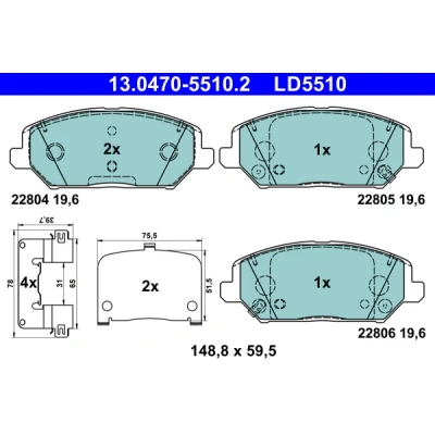 Immagine di ATE 13.0470 5510.2 Kit pastiglie freno con segnalatore acustico usura lamierino anticigolío accessori KIA: Ceed III Van / Station Wagon, XCeed