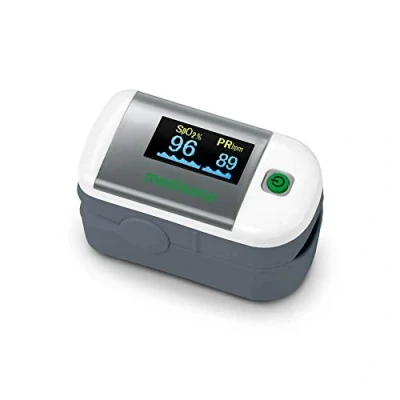 Immagine di medisana PM 100 pulsossimetro misurazione della saturazione di ossigeno nel sangue, a dito con display OLED e funzionamento one touch