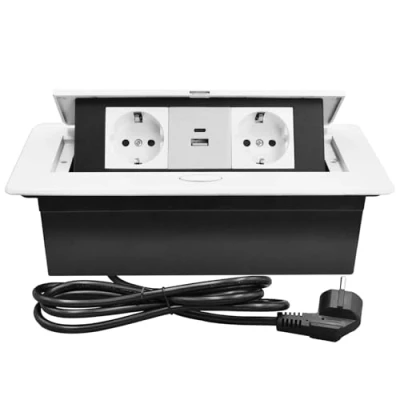 Immagine di CHENGPI Presa a Scomparsa da Incasso,Scomparsa con 2 Prese Standard Norma Europea 220V/16A,Torretta Multipresa USB Type C,Multipresa Salvaspazio Per Ufficio e Piano Di Lavoro