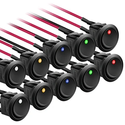 Immagine di APIELE 10 interruttori a levetta, multicolore, 2 posizioni on/off, con interruttore LED, DPST 3 pin, 12 V, 20 A, levetta per auto, barca, elettrodomestici KCD2 102N (con filo)