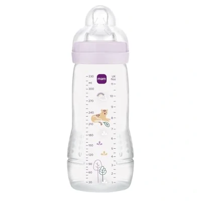 Immagine di Mam Easy Active Baby Bottle 330 Ml, Biberon Ergonomico, Grande per Apprendimento, Tettarella N. 3 in Silicone e Tappo Salvagoccia, 4+ Mesi, Rosa
