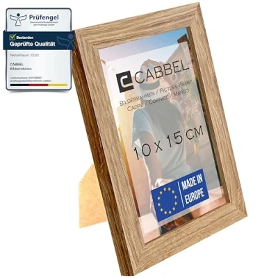 Immagine di CABBEL cornice 10x15 cm, Rovere, robusta in legno MDF, vetro Plexi infrangibile, da appendere e
