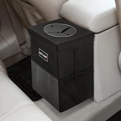 Immagine di cestino della spazzatura per auto con coperchio, da appendere, tasche portaoggetti, a prova di perdite, organizer pieghevole e portatile, impermeabile, multiuso, grande capienza 10L