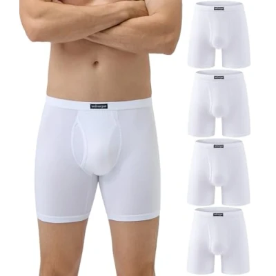 Immagine di wirarpa Confezione da 4 Boxer Uomo in Micromodal Lunghi Elasticizzato Mutande Intimo Maschile con Mosca Aperta Bianco Taglia L