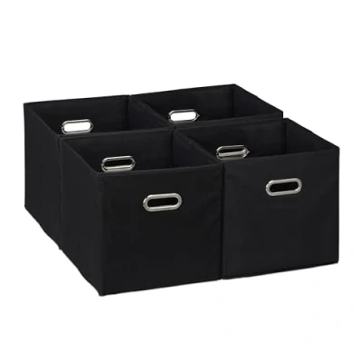 Immagine di Relaxdays Set di 4 Scatola Portaoggetti, Box a Cubo da Scaffale HLP 30 x cm, Portagiochi Pieghevole in Stoffa, Nero, Poliestere, Cartone